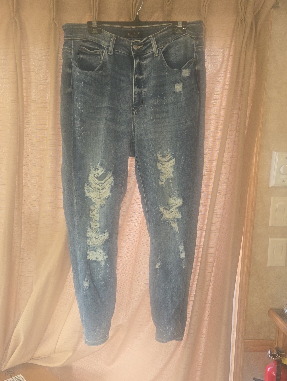 Distressed Women's Blue Jeans - Classic High-Rise Judy BLUE Plus SKINNY SIZE 14W